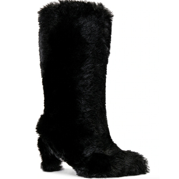 Jeffrey Campbell Fuzzie Boots 5.5 Black NWOT Faux Fur Tall Knee High Heel Glam - Picture 1 of 9